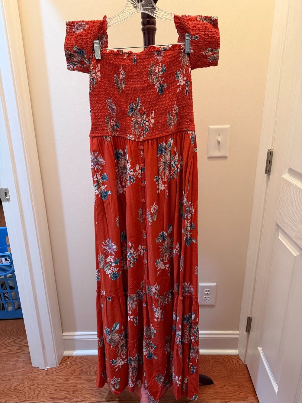 Red Floral Off-Shoulder Maxi Dress